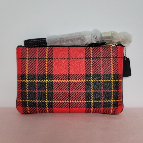 COACH Small Printed Plaid Coated Canvas Wristlet- Red Multi $75. ⭐ - Picture 8 of 16